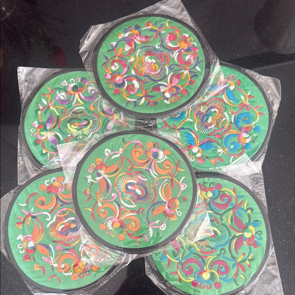 Colorful Embroidered Coasters Set 12 pieces
